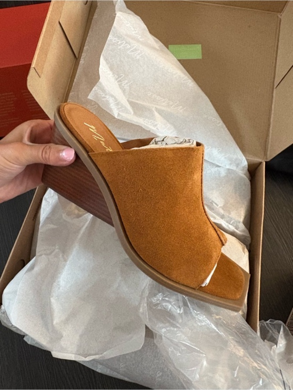 Anthropologie Matisse Suede Open-Toe Mule in Cognac 9 NEW IN BOX
